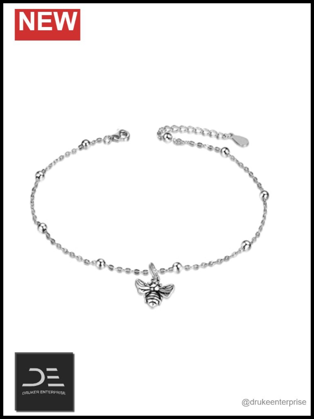 925 Sterling Silver Link Bracelet, Adjustable 7-9 inch, Bee Evil Eye Raven Wolf